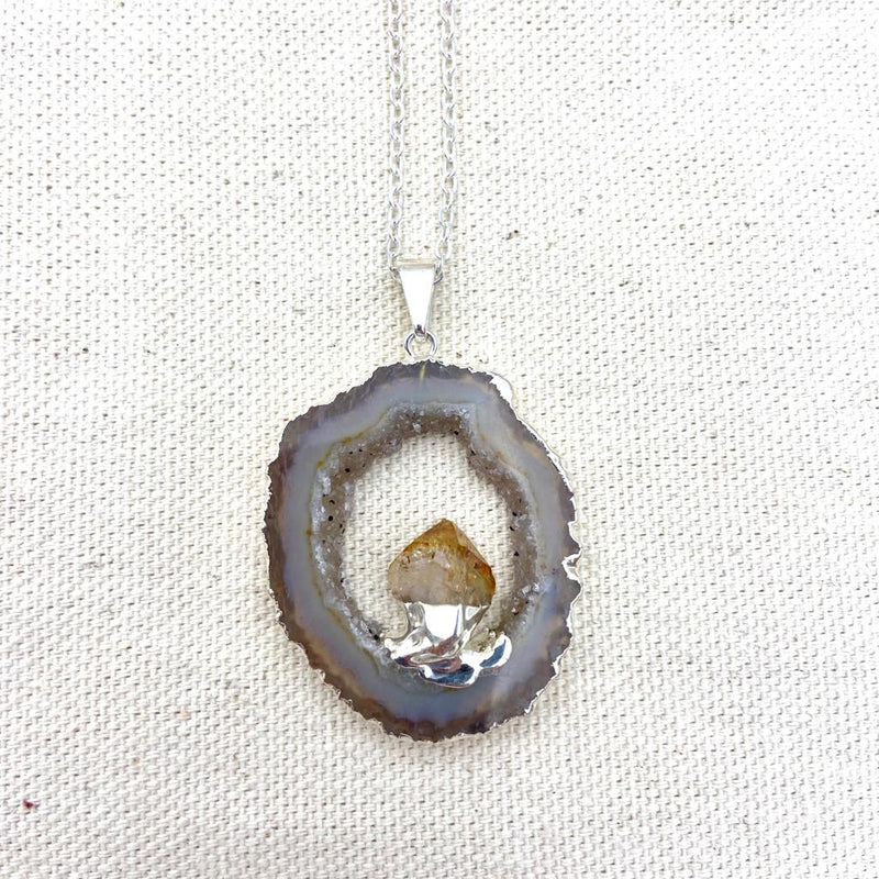 Agate Druzy Slice w/ Citrine Necklace - East Meets West USA