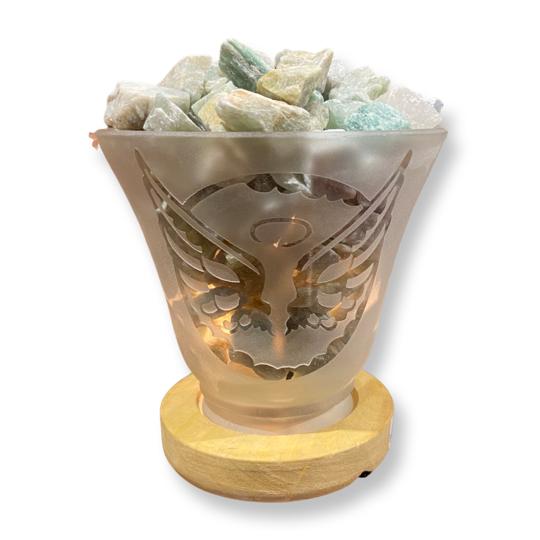 Angel Wings Frosted Glass Lamp w/ Aquamarine Chunks - East Meets West USA