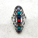 Silver Antique Multi Stone Crystal Ring