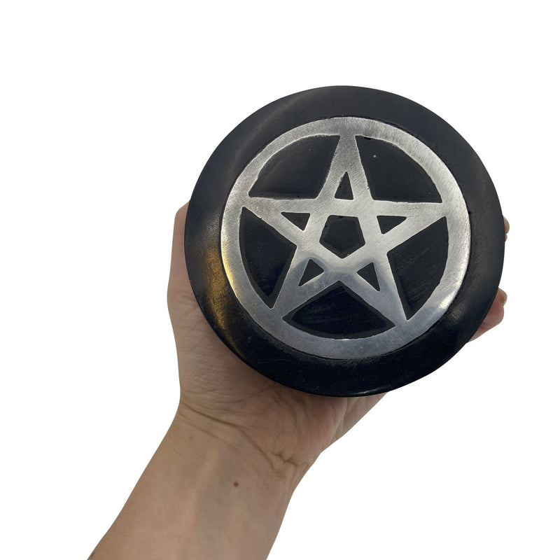 Black Soapstone Box with Pentacle Inlay - East Meets West USA