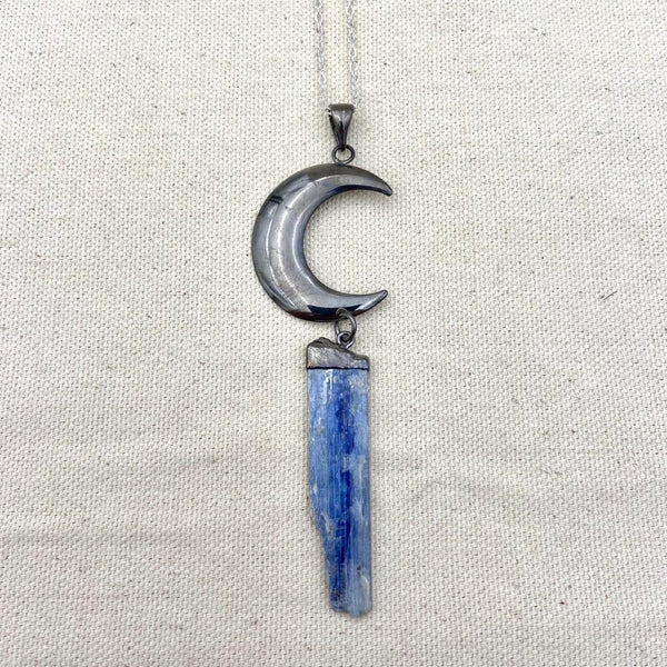 Blue Kyanite Crescent Moon Necklace - East Meets West USA