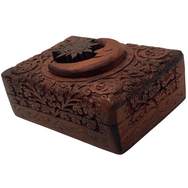 Carved Wooden Sun & Moon Trinket Box - East Meets West USA