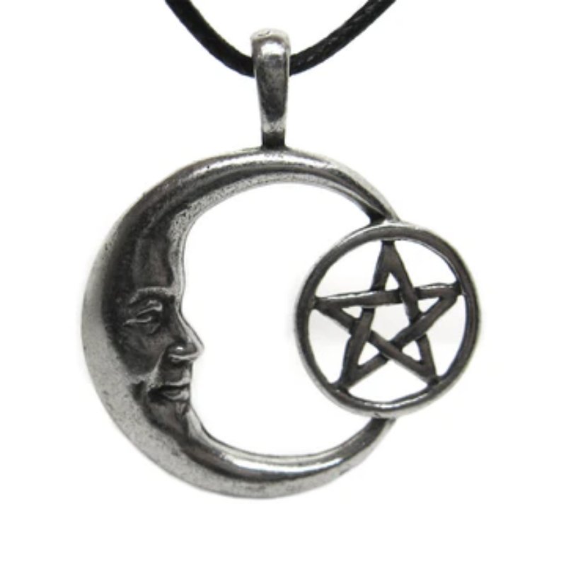 Celestial Pentcle Moon Pewter Necklace - East Meets West USA
