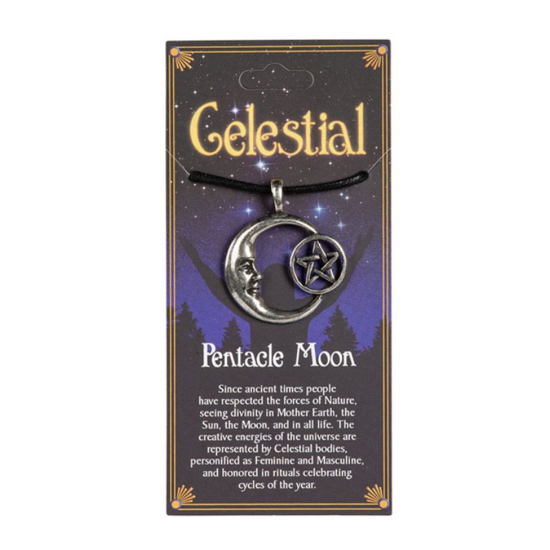 Celestial Pentcle Moon Pewter Necklace - East Meets West USA