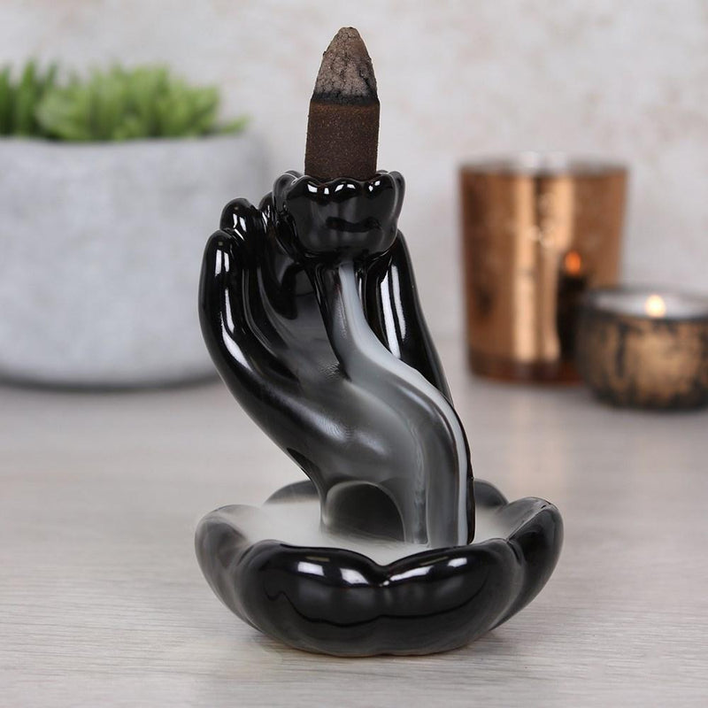 Ceramic Lotus Hand Back Flow Incense Burner - East Meets West USA