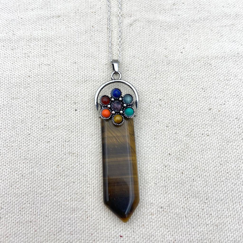 Chakra Capped Crystal Point Necklace - East Meets West USA