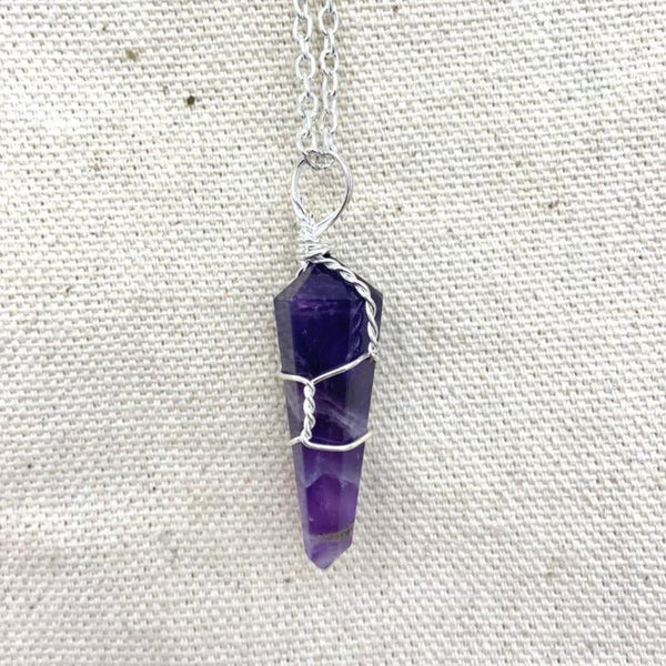 Chevron Amethyst Wire Wrap Pendent Necklace - East Meets West USA