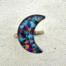 Mixed Stones Crystal Crescent Moon Ring