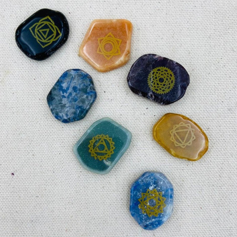 Engraved Chakra Worry Stones Set - East Meets West USA
