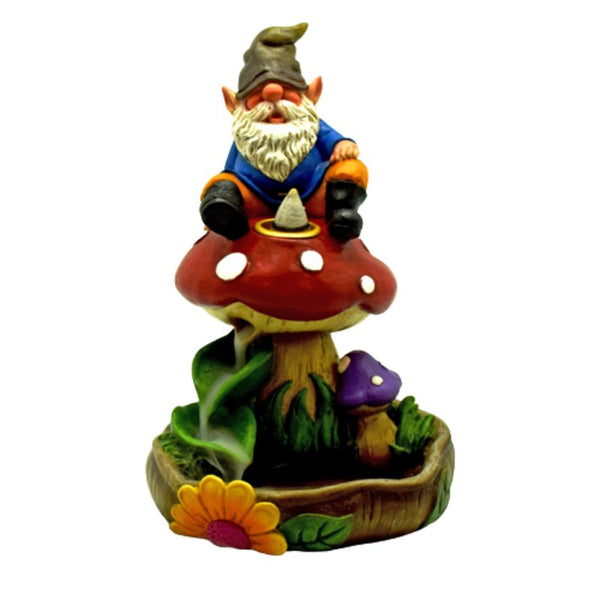 Gnome on Mushroom Back Flow Incense Burner - East Meets West USA
