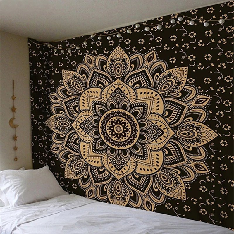 Gold/Black Lotus Print Tapestry - East Meets West USA