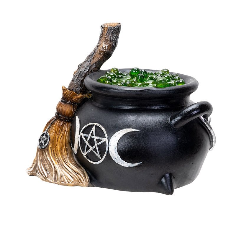 LED Triple Moon Cauldron w/ Broom - East Meets West USA