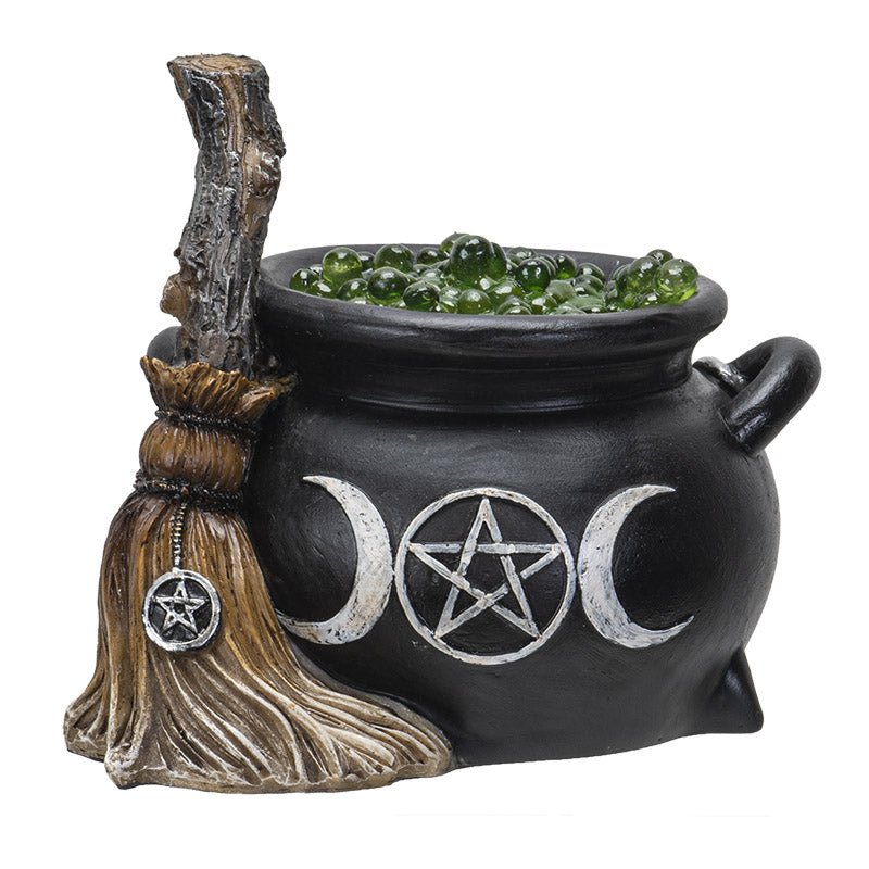 LED Triple Moon Cauldron w/ Broom - East Meets West USA