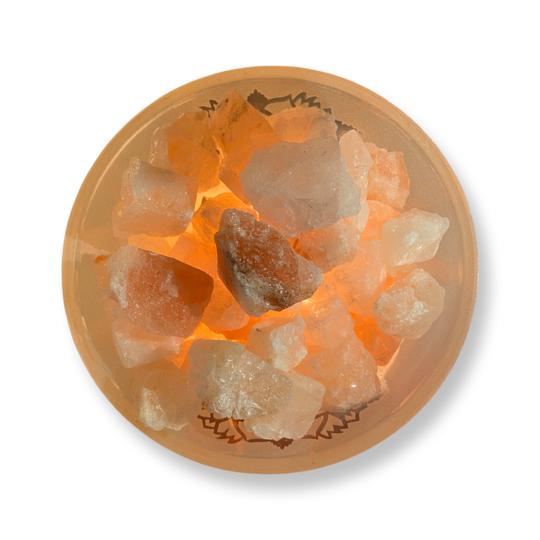 Lotus Frosted Glass Lamp w/ Himalayan Salt Chunks - East Meets West USA