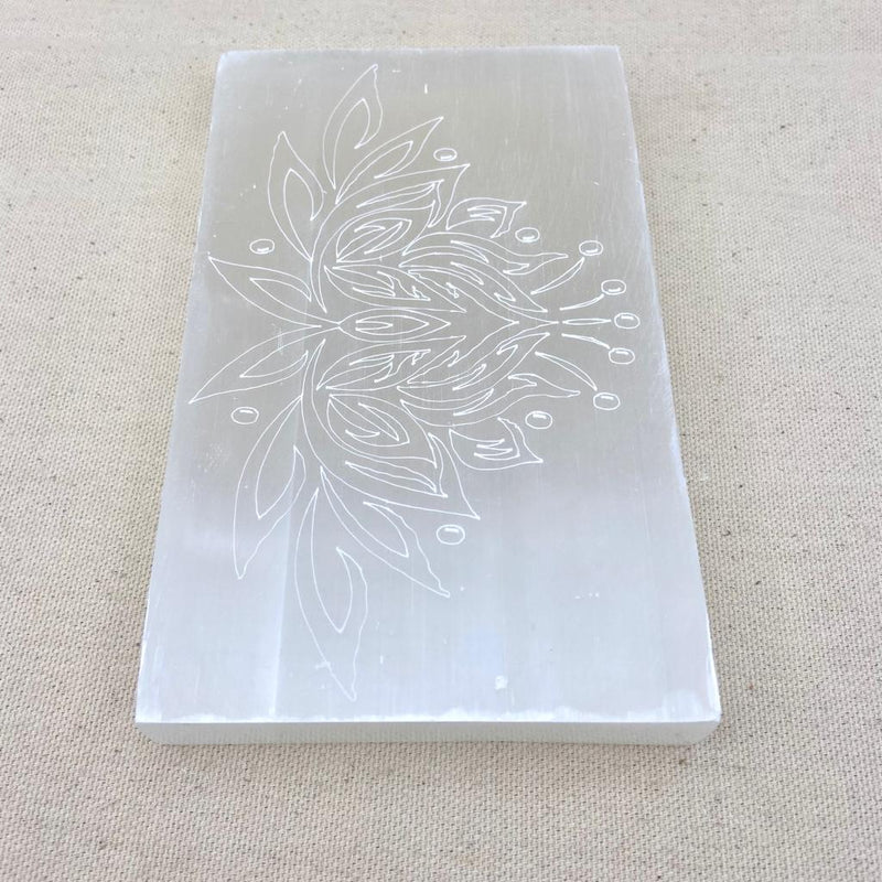 Lotus Laser Engraved Selenite Charging Plate - East Meets West USA