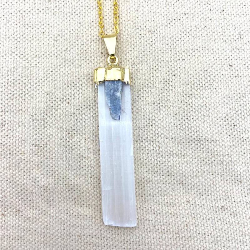 Natural Selenite w/ Kyanite Necklace - East Meets West USA