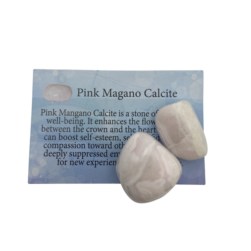 Pink Magano Calcite Information Card - East Meets West USA