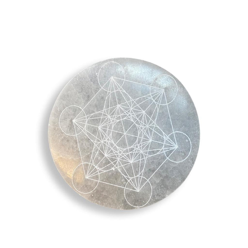 Round Metatron Selenite Charging Plate - East Meets West USA