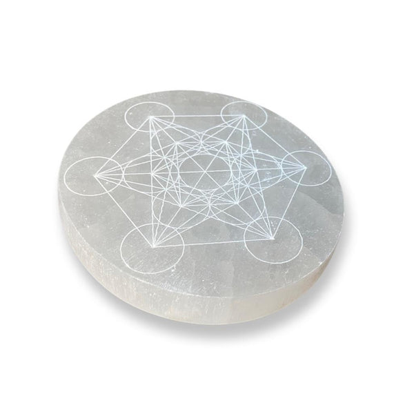 Round Metatron Selenite Charging Plate - East Meets West USA