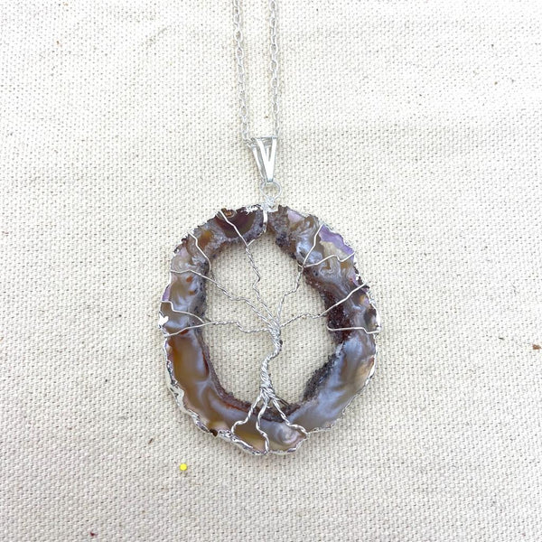 Round Tree of Life Druzy Agate Necklace - East Meets West USA
