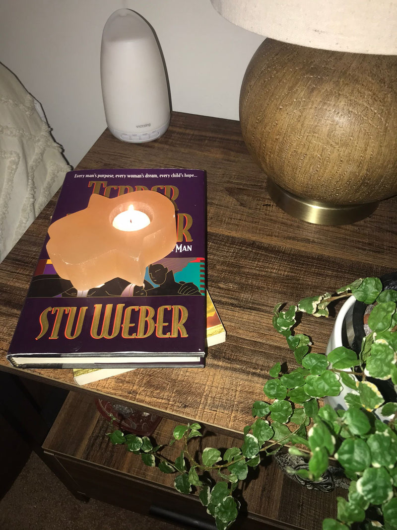 Selenite Hamsa Votive/Tea Light Candle Holder - East Meets West USA