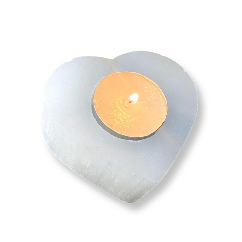 Selenite Heart Tea Light Candle Holder - East Meets West USA