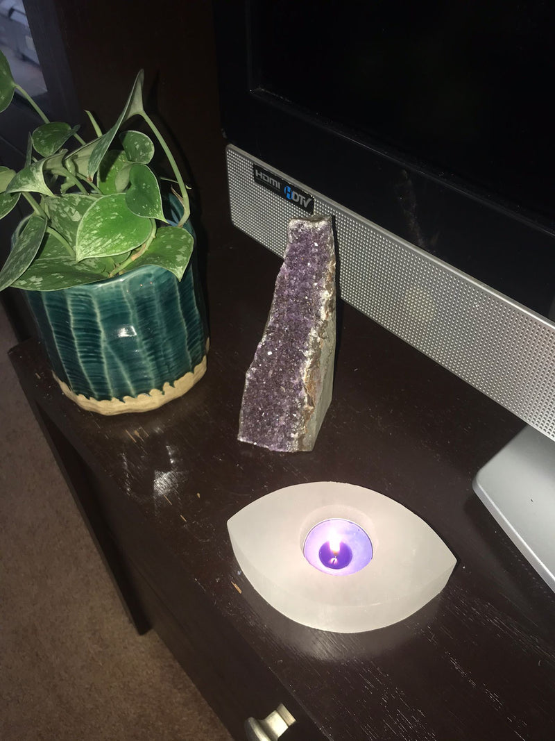Selenite Votive/Tea Light Candle Holder - East Meets West USA