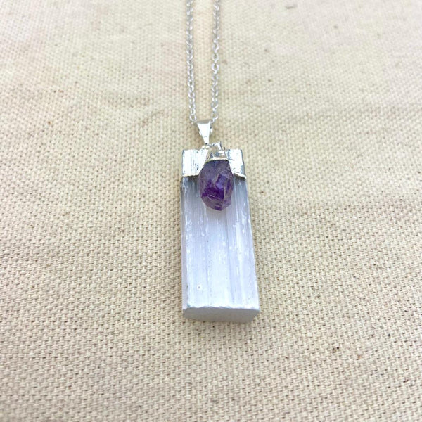 Selenite w/ Rough Amethyst Necklace - East Meets West USA