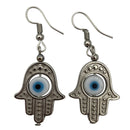 white silver dangle hamsa earrings 