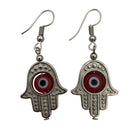 red silver dangle hamsa earrings 