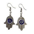  blue silver dangle hamsa earrings 
