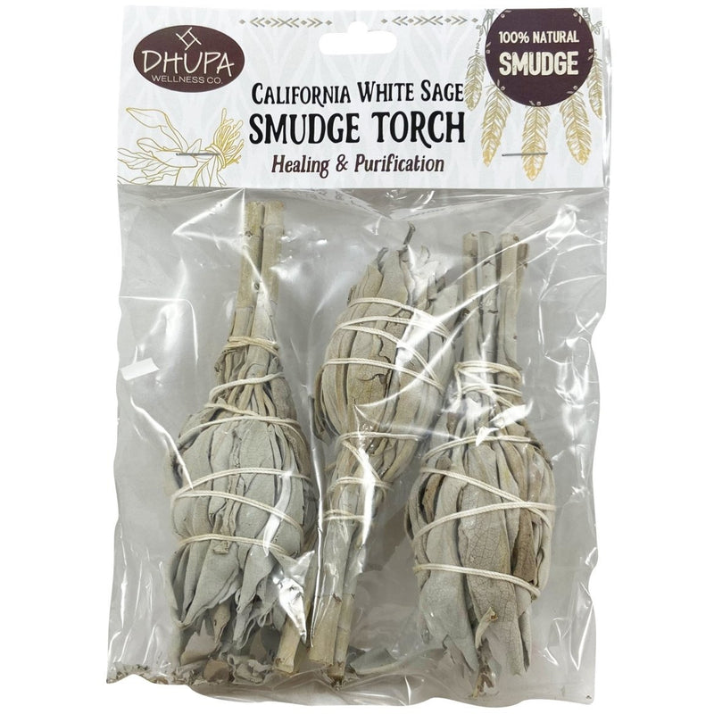Smudge: 4" California White Torch Sage - 3 pack - East Meets West USA