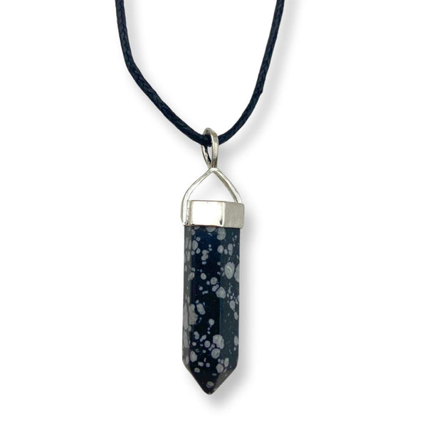 Snowflake Obsidian Point Pendent Necklace - East Meets West USA