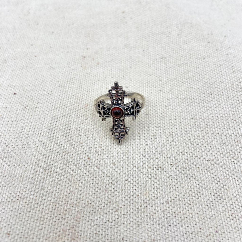 Sterling Silver Cross w/ Accent Stone Ring - East Meets West USA