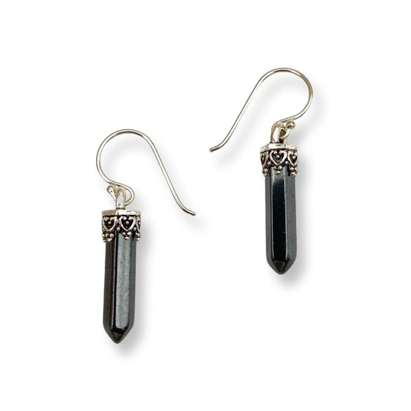 Sterling Silver Hematite Pendent Earrings - East Meets West USA