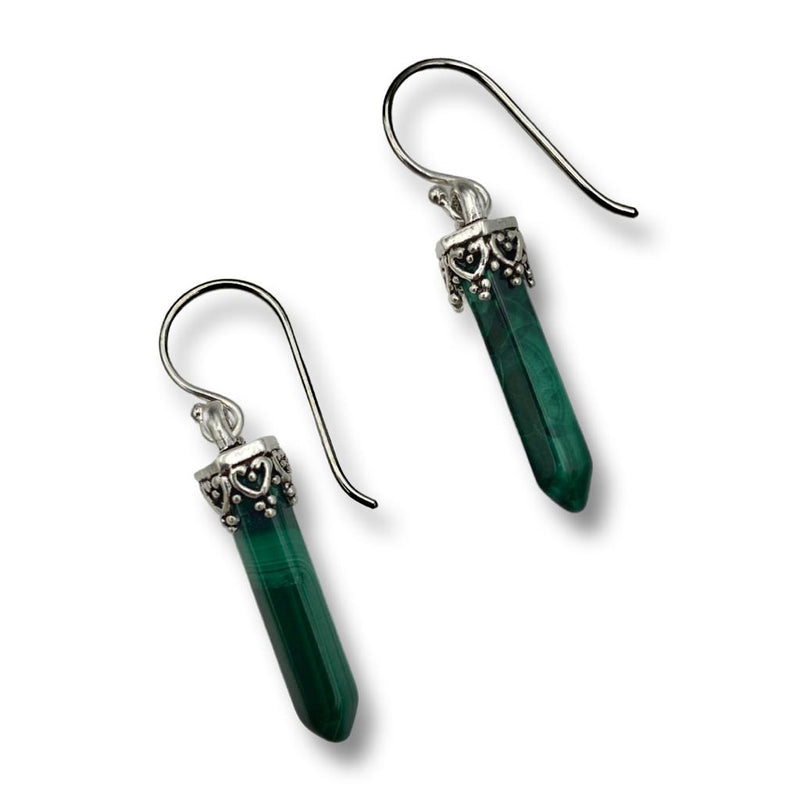 Sterling Silver Malachite Pendent Earrings - East Meets West USA