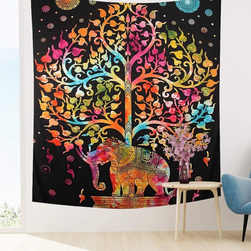 Tie Dye Tree of Life w/ Elephant Tapestry - East Meets West USA