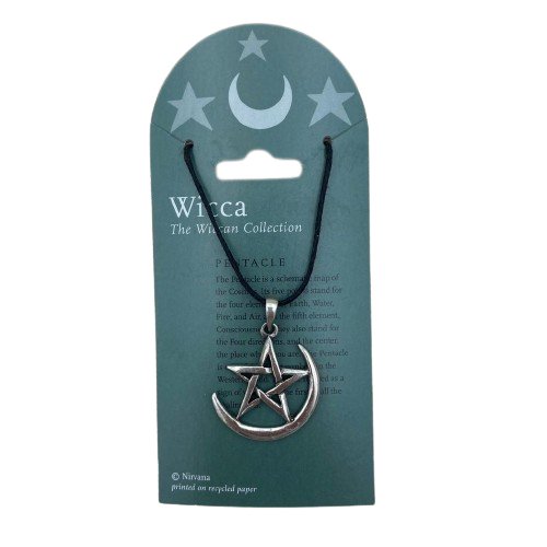 Wicca Crescent Moon Pentacle Pewter Necklace - East Meets West USA