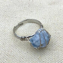Blue Calcite Wire Wrapped Crystal Ring 