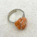 Orange Calcite Wire Wrapped Crystal Ring 