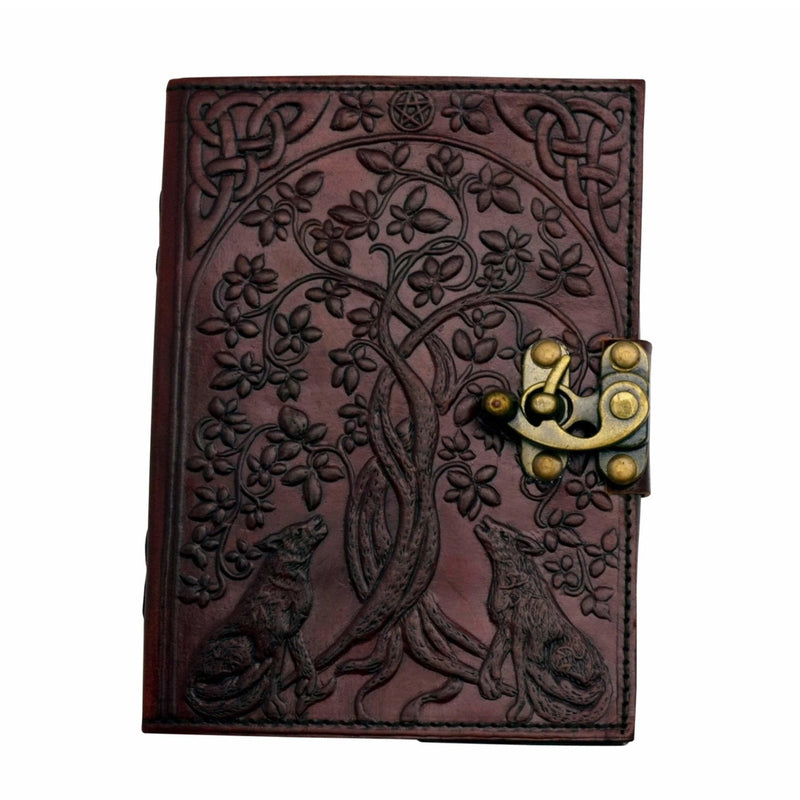 Wolf w/ Tree of Life Leather Embossed Journal - East Meets West USA