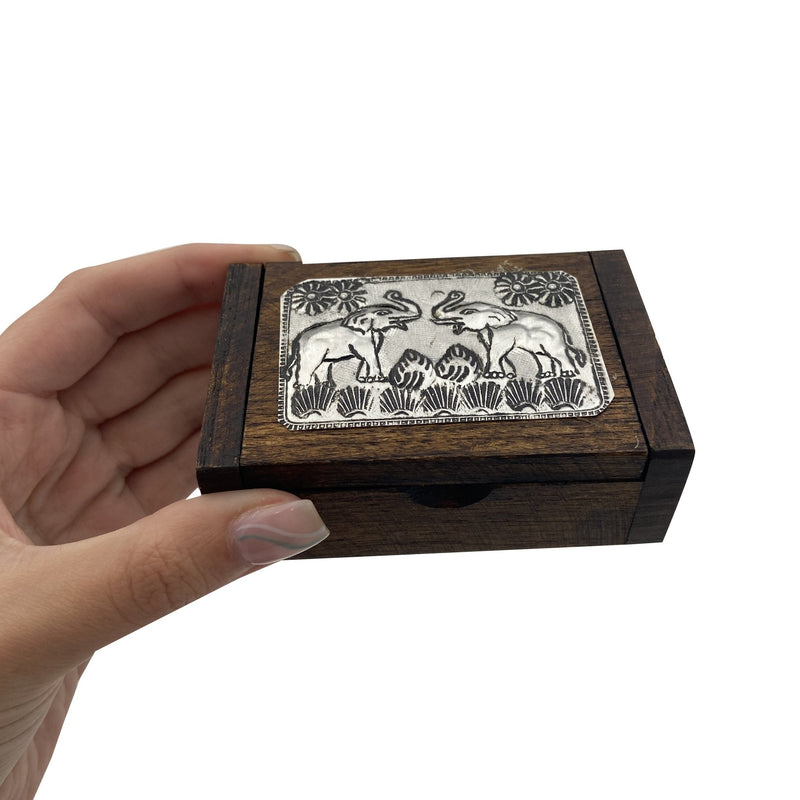 Wooden Elephant Box w/ Metal Inlay - East Meets West USA