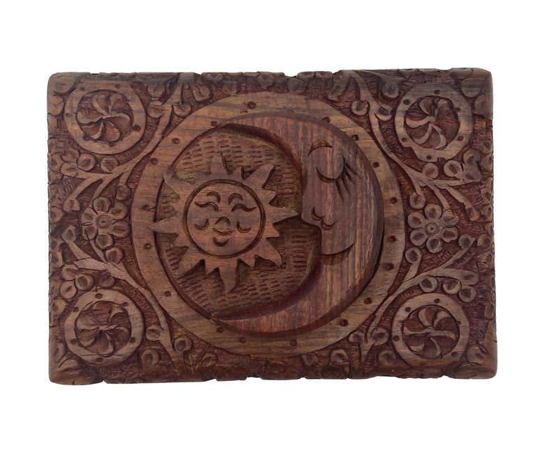 Wooden Sun & Moon Carved Box - East Meets West USA