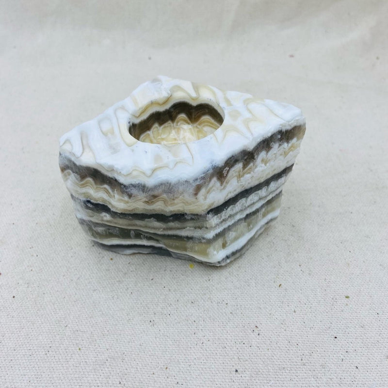 Zebra Calcite Tealight Candle Holder - East Meets West USA